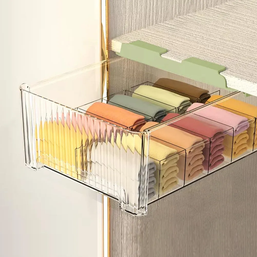 Underwear Organizer Drawer for Closet, 12 Cells Under Shelf Basket with Detachable Divider, Closet Organizer and Storage Box for Bras, Socks, Ties, Belts (Hanging Style, Green, 1 Pcs)