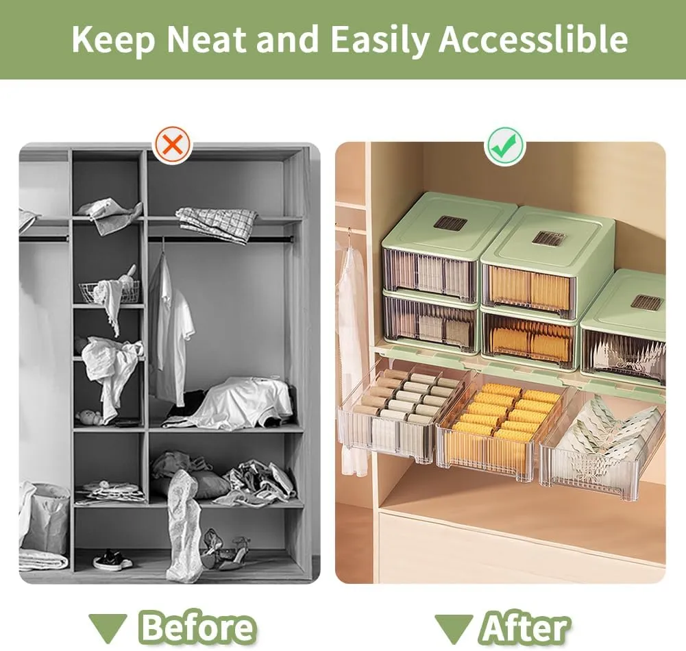 Underwear Organizer Drawer for Closet, 12 Cells Under Shelf Basket with Detachable Divider, Closet Organizer and Storage Box for Bras, Socks, Ties, Belts (Hanging Style, Green, 1 Pcs)