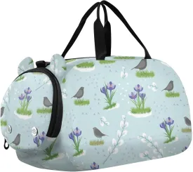 VIGTRO Rooks Willow Crocuses Kids Overnight Travel Duffel Bag Sport Gym Bag for Boys Girls with Shoe Compartment, Carry On Weekender Luggage Bag for Dance Swim Yoga
