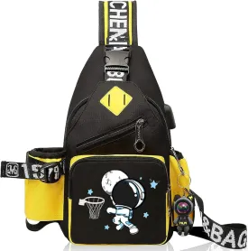 Water-Resistant Crossbody Sling Bag for Men Astronaut Casual Chest Shoulder Daypack Hiking Travel Backpack for 12.9 Inch Ipad (Yellow2)