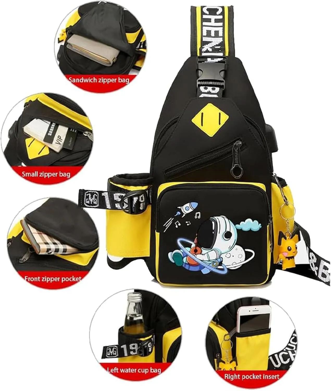 Water-Resistant Crossbody Sling Bag for Men Astronaut Casual Chest Shoulder Daypack Hiking Travel Backpack for 12.9 Inch Ipad (Yellow2)
