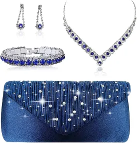Women Clutch Purse Jewelry Set, Necklace And Earring Sets for Women Including Bracelet Ring Clutch Bag, Elegant Jewelry Set for Evening Wedding Party