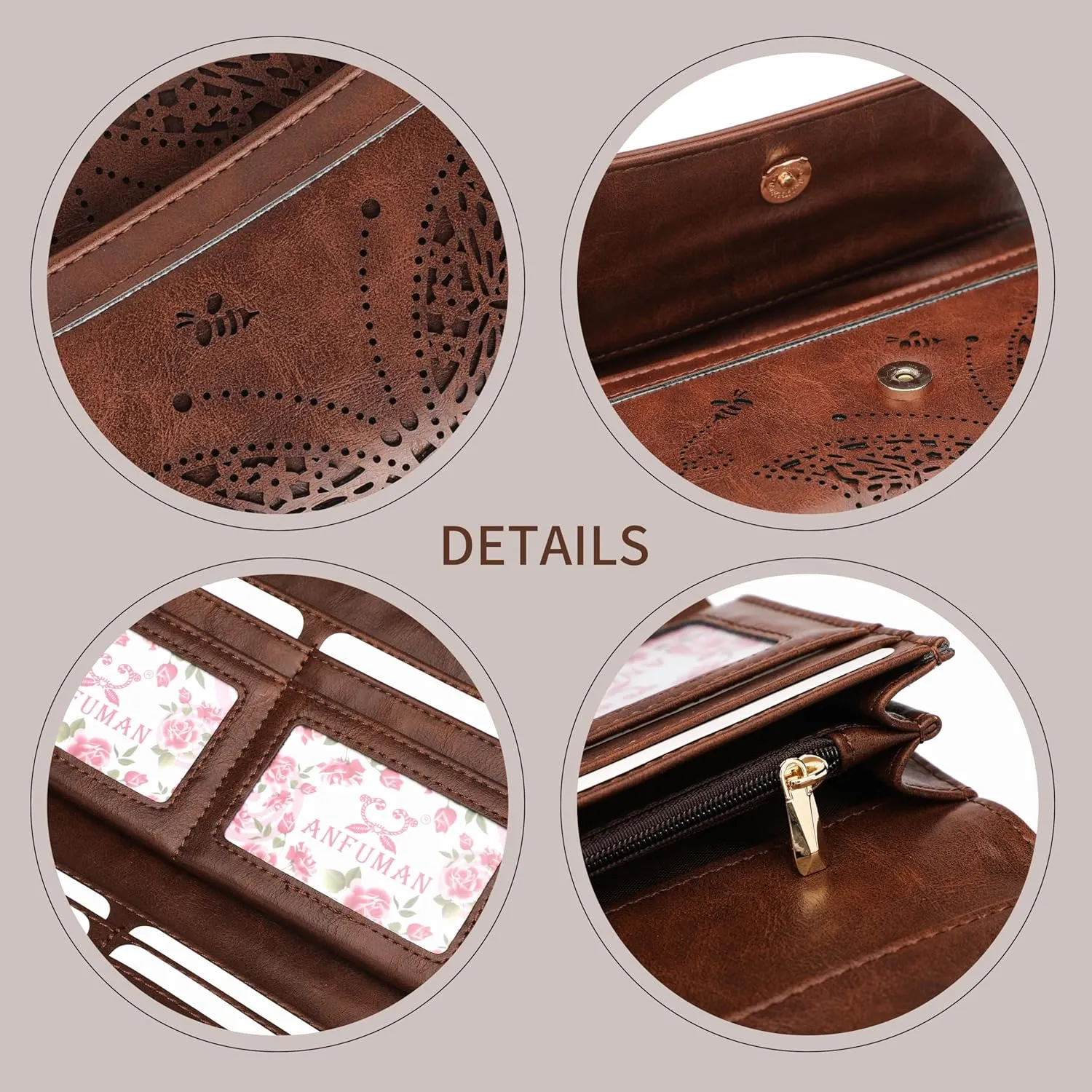 Womens Wallets RFID Blocking Leather Clutch Long Wallet for Women Card Holder Phone Organizer Ladies Travel Purses Brown