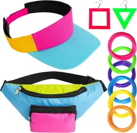 YAROMO Hip Hop Accessories for Women, 90s Hip Hop Accessories for Women Men 80s 90s Outfit Neon Fanny Pack Hat Adjustable Waist Bag, Bracelet, Earrings for Retro 80s 90s Party