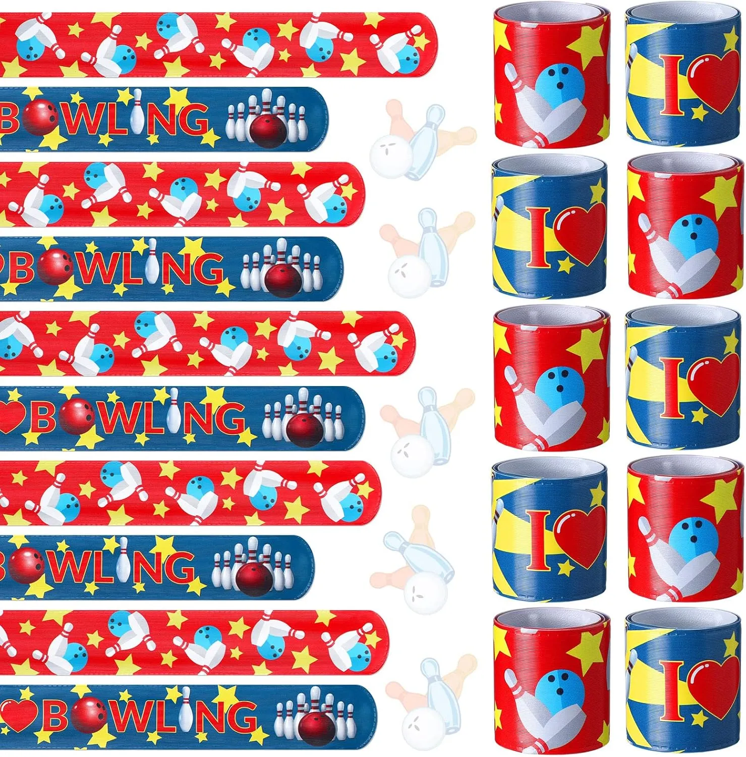 Zhanmai 24 Pcs Bowling Party Favors for Kids Bowling Slap Bracelets Colorful PVC Bracelets Wristbands Toys Kids Teens Birthday Party Favors Children's Day Gifts Supplies